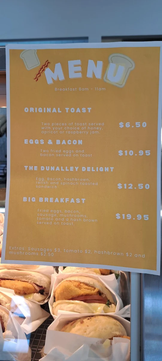 Menu, Dunalley Bakery