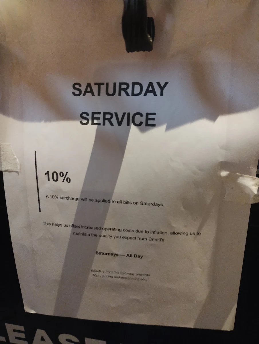 Menu, Criniti's Karrinyup