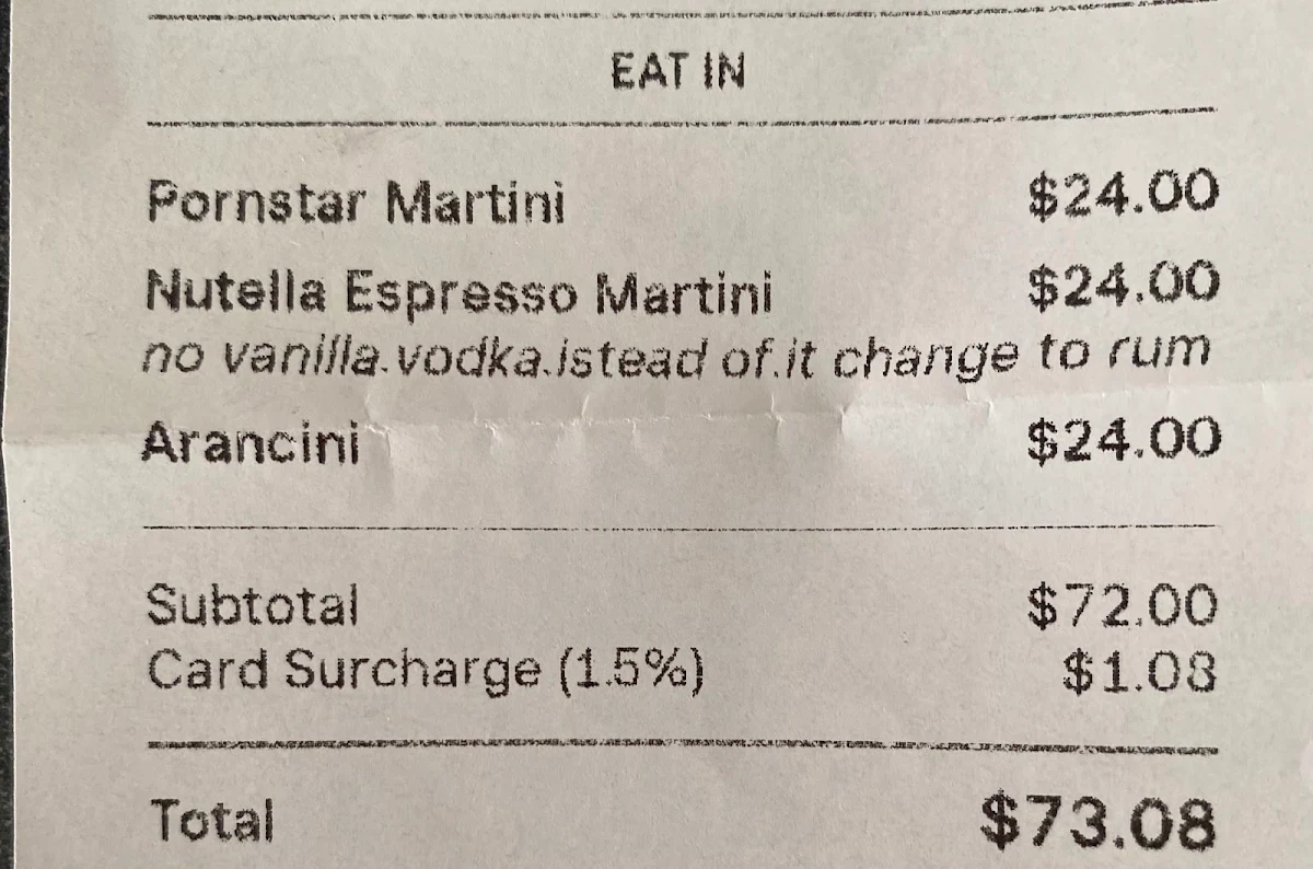 Menu, Criniti's Karrinyup