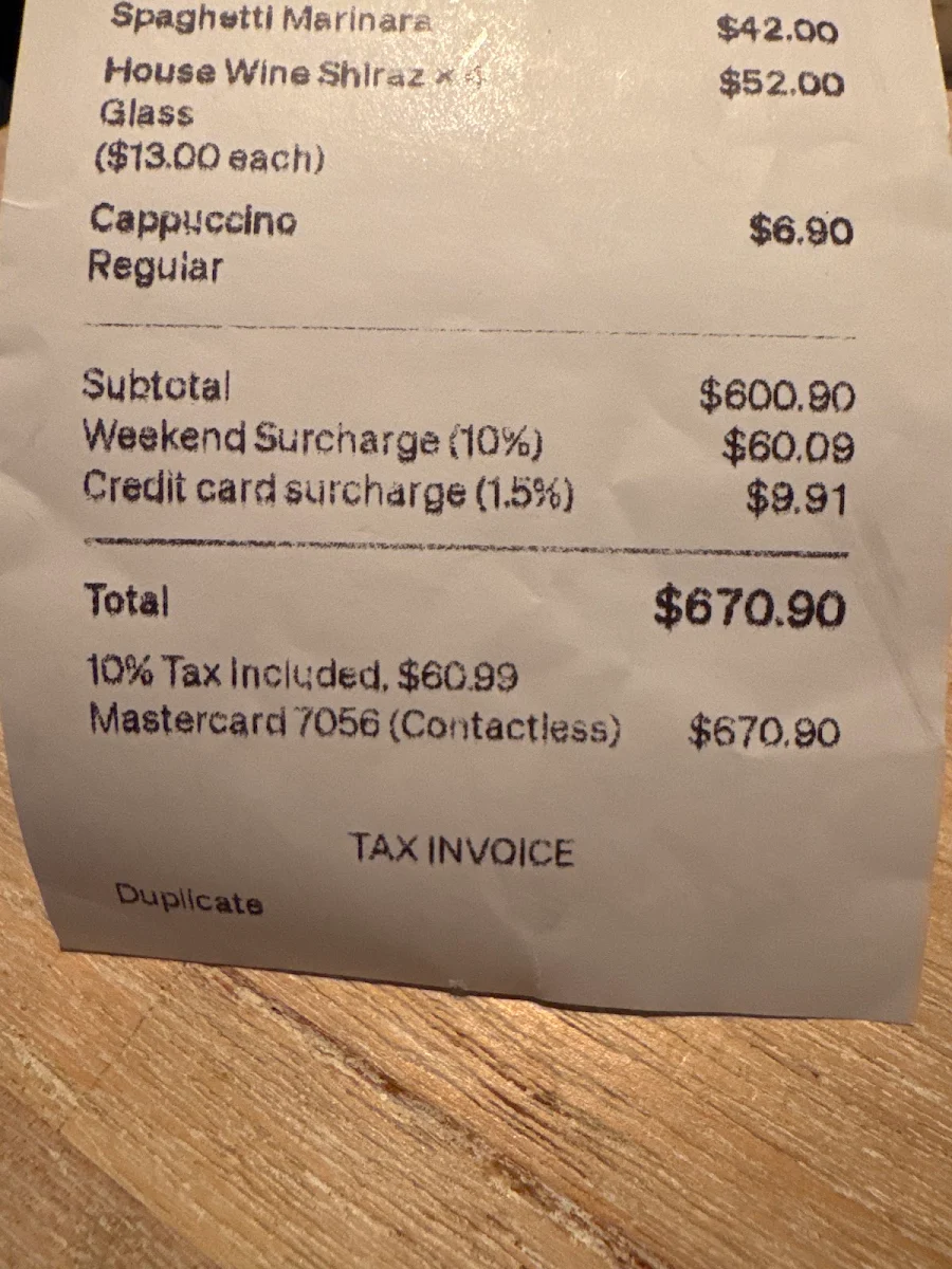 Menu, Criniti's Karrinyup
