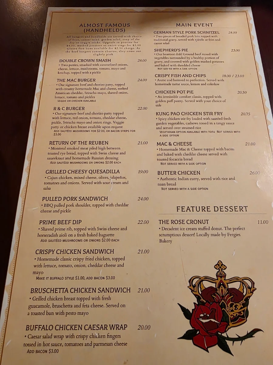 Menu, Rose & Crown Restaurant & Pub