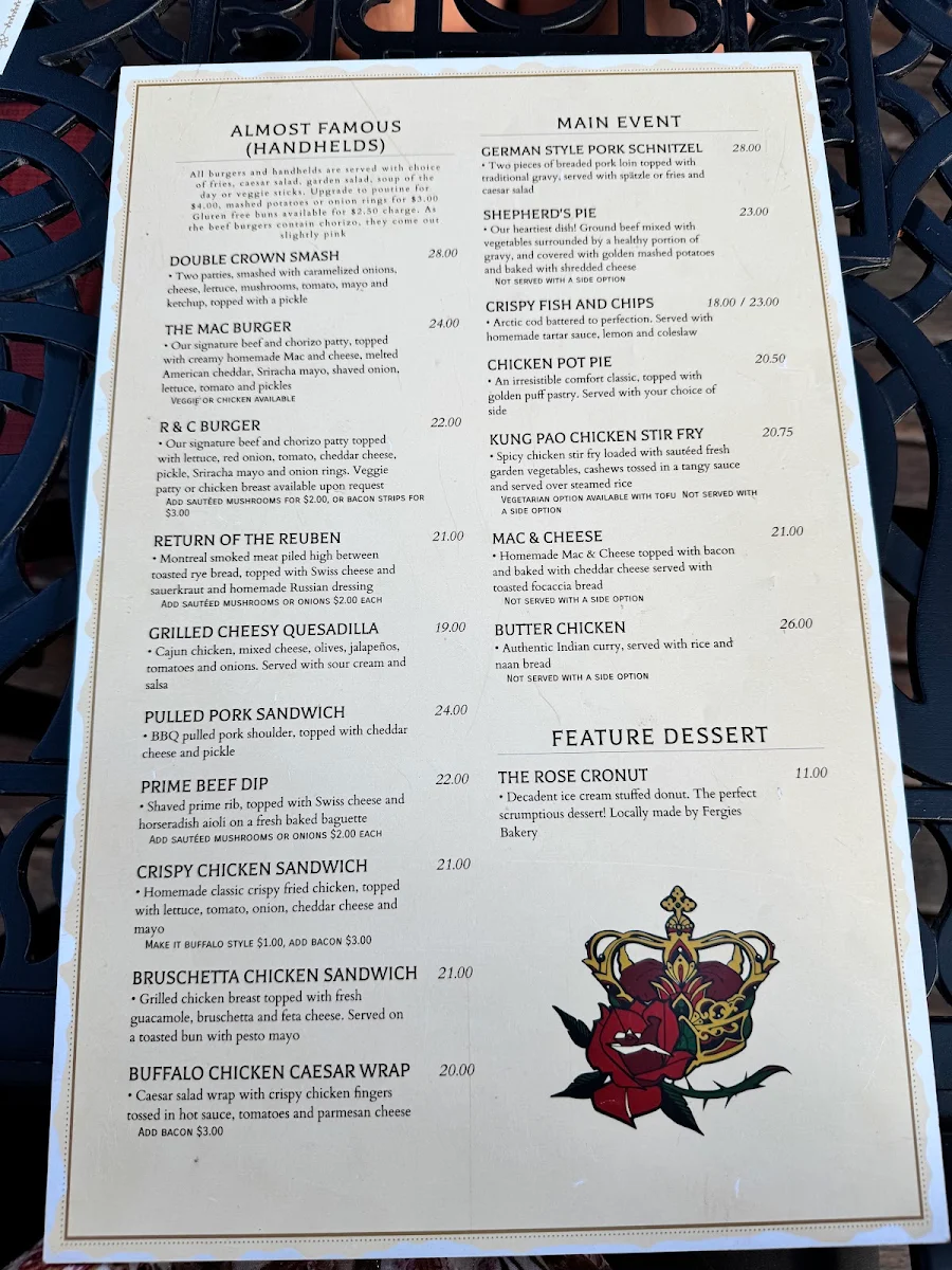 Menu, Rose & Crown Restaurant & Pub