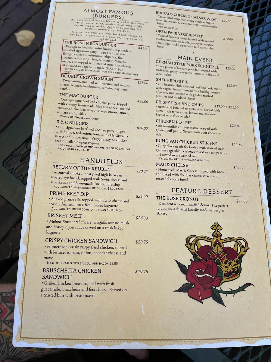 Menu, Rose & Crown Restaurant & Pub