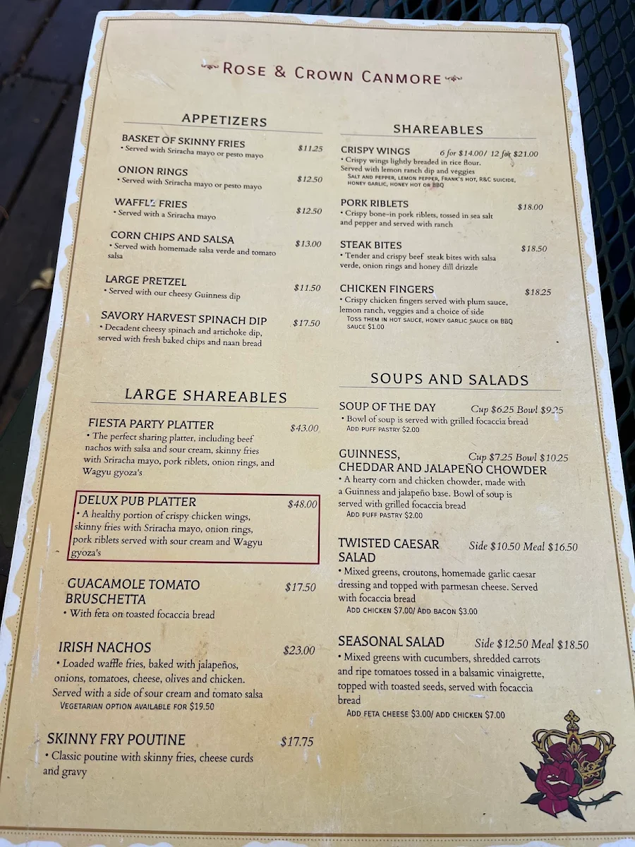 Menu, Rose & Crown Restaurant & Pub