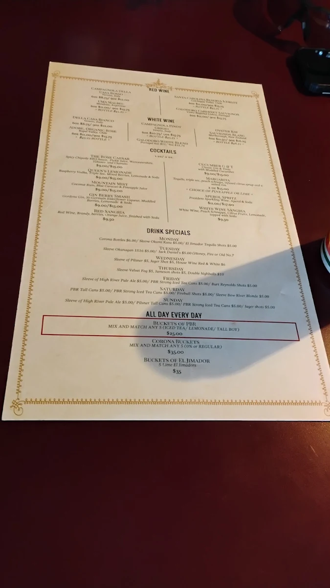 Menu, Rose & Crown Restaurant & Pub