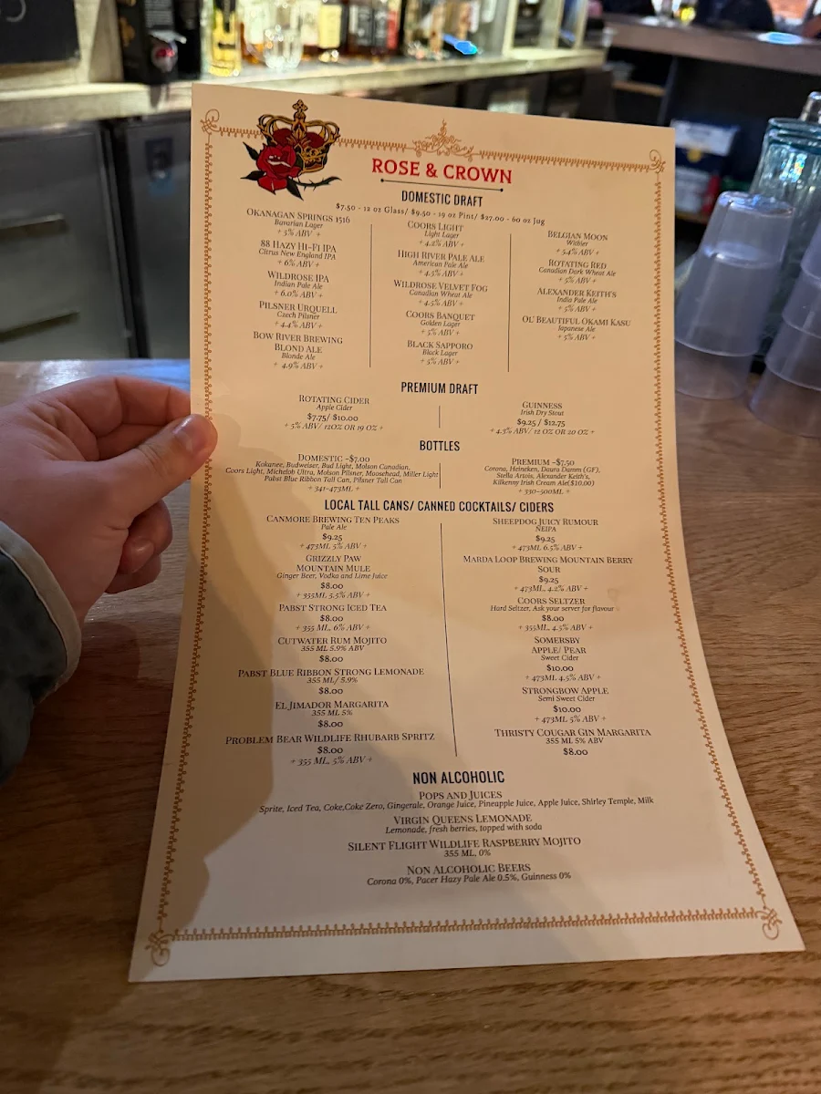 Menu, Rose & Crown Restaurant & Pub