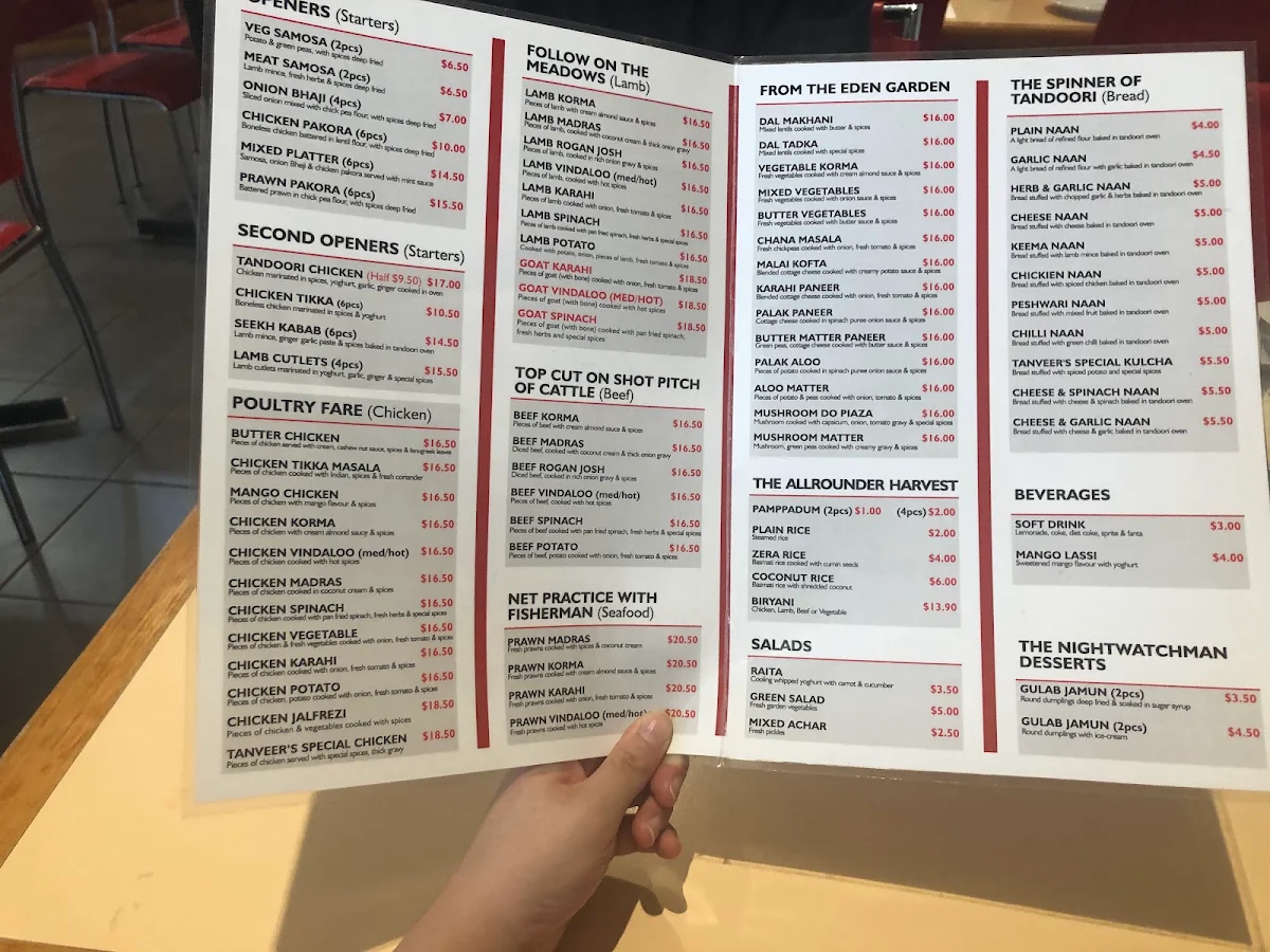 Menu, Tanveer's Curry Hut Boonah