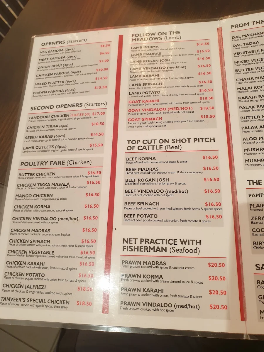 Menu, Tanveer's Curry Hut Boonah