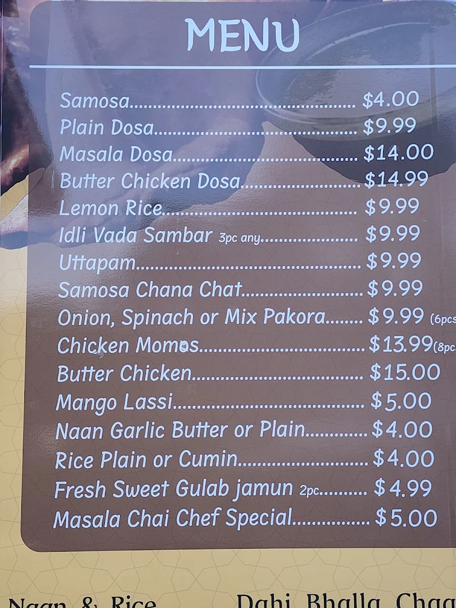 Menu, Jas's Indian Kitchen