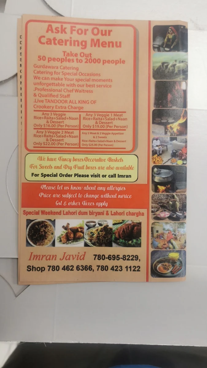 Menu, Dil-e-Punjab Sweets & Restaurant