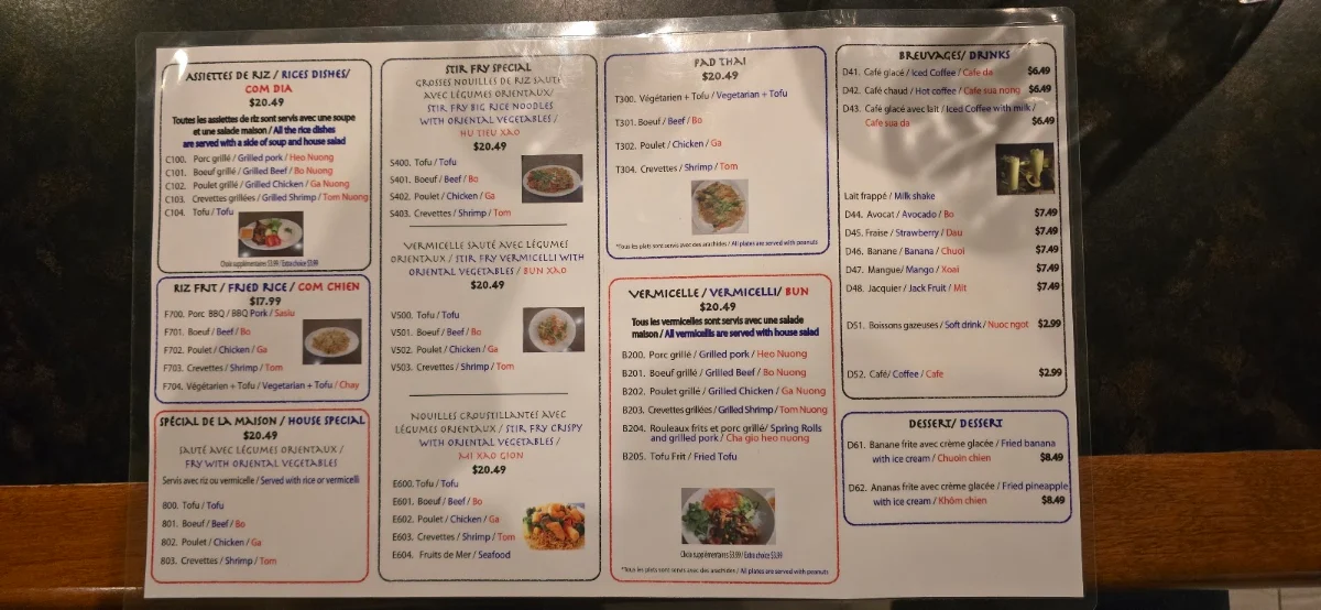 Menu, PHO Aylmer