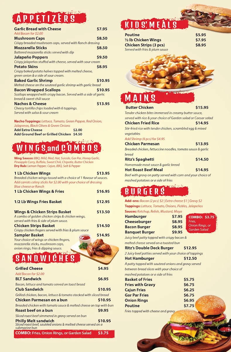Menu, Ritz Bites Bar and Grill