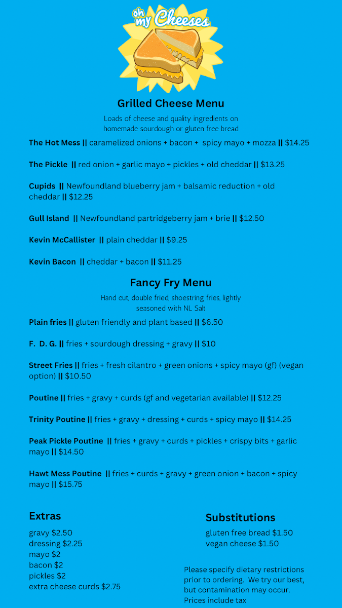 Menu, Oh My Cheeses