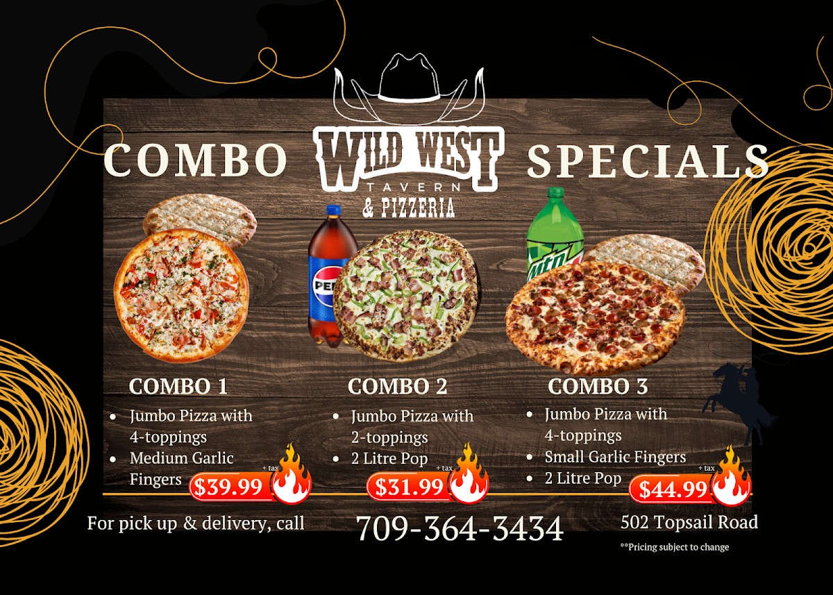 Menu, Wild West Tavern & Pizzeria