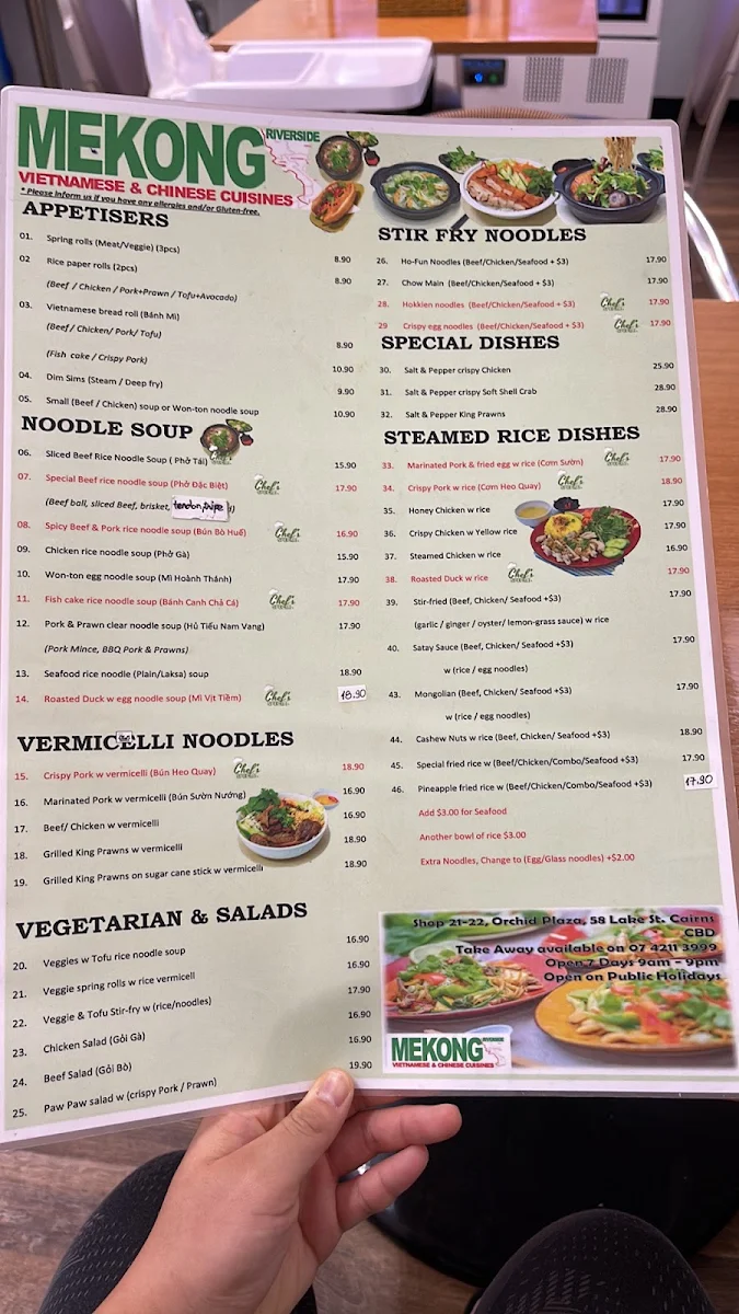 Menu, Mekong Riverside Vietnamese & Chinese Cuisines