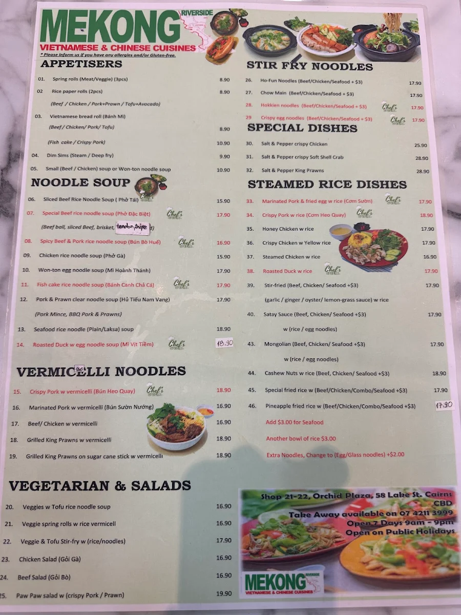 Menu, Mekong Riverside Vietnamese & Chinese Cuisines