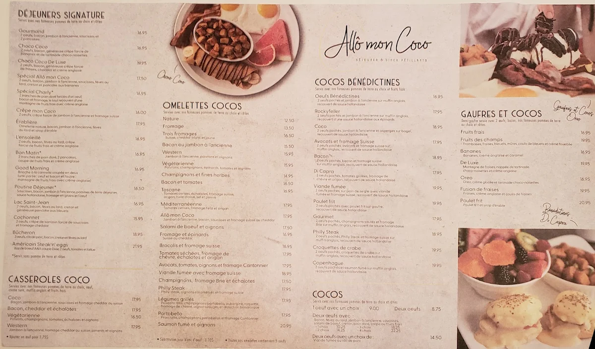 Menu, Allô mon Coco Saint-Eustache