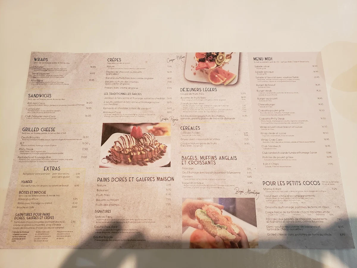 Menu, Allô mon Coco Saint-Eustache