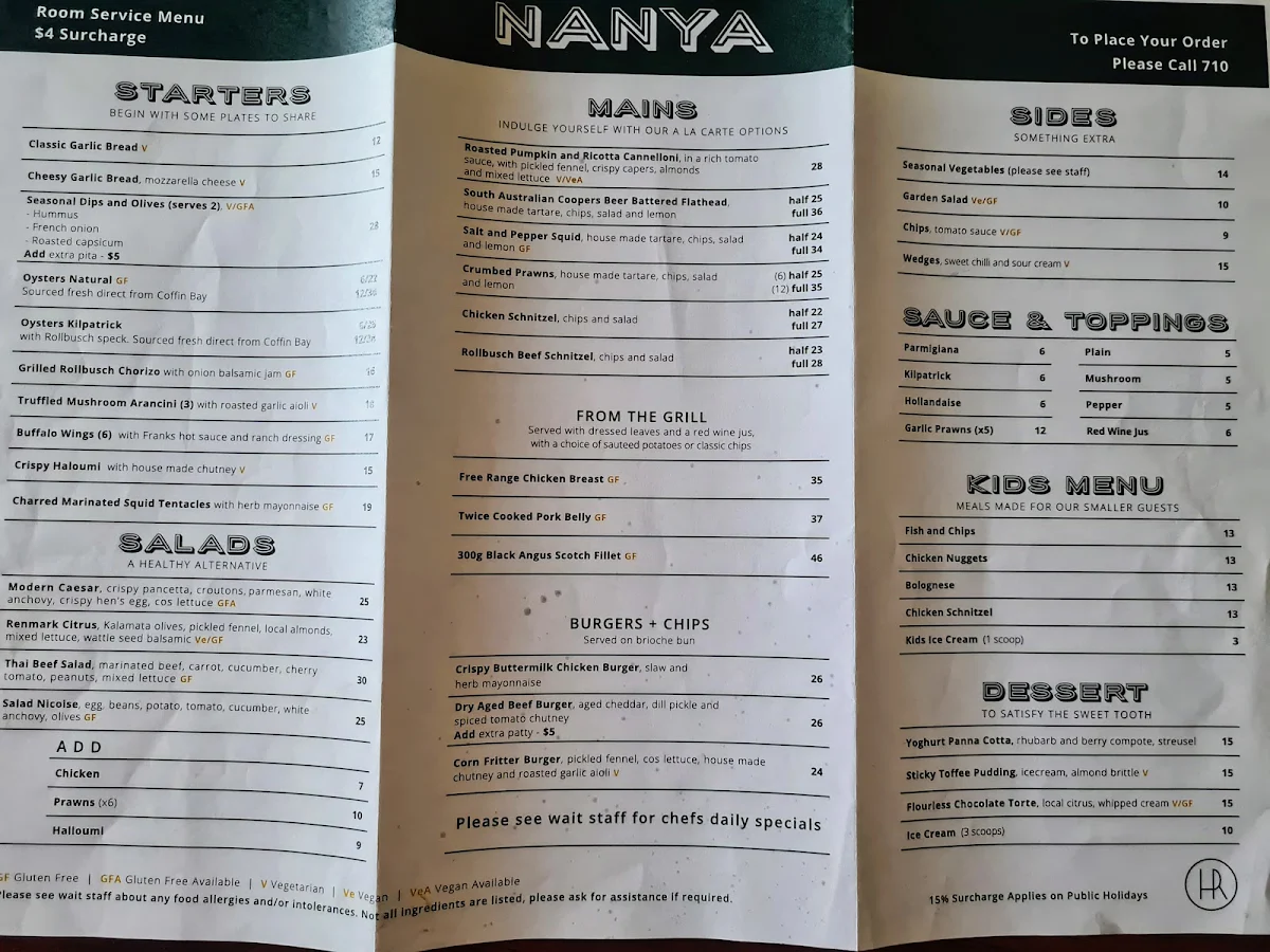 Menu, NANYA