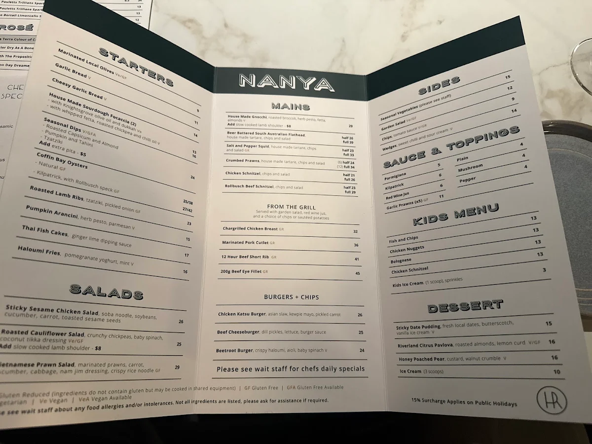 Menu, NANYA