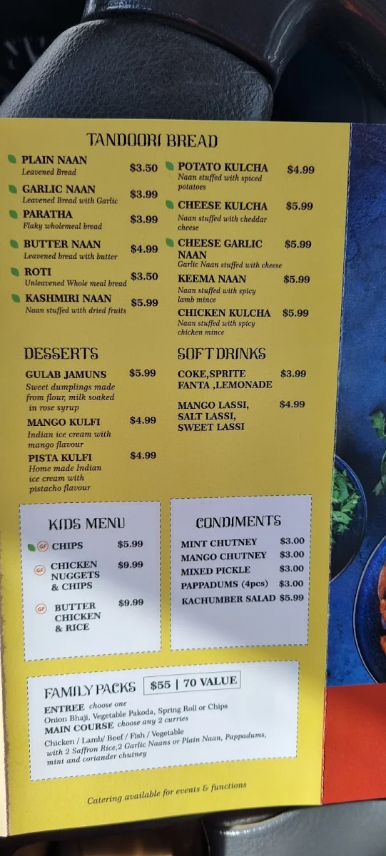 Menu, Bombay Bustle Indian Restaurant