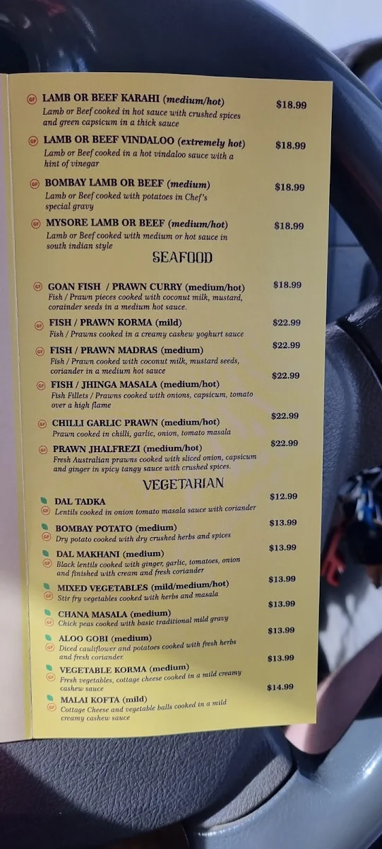 Menu, Bombay Bustle Indian Restaurant
