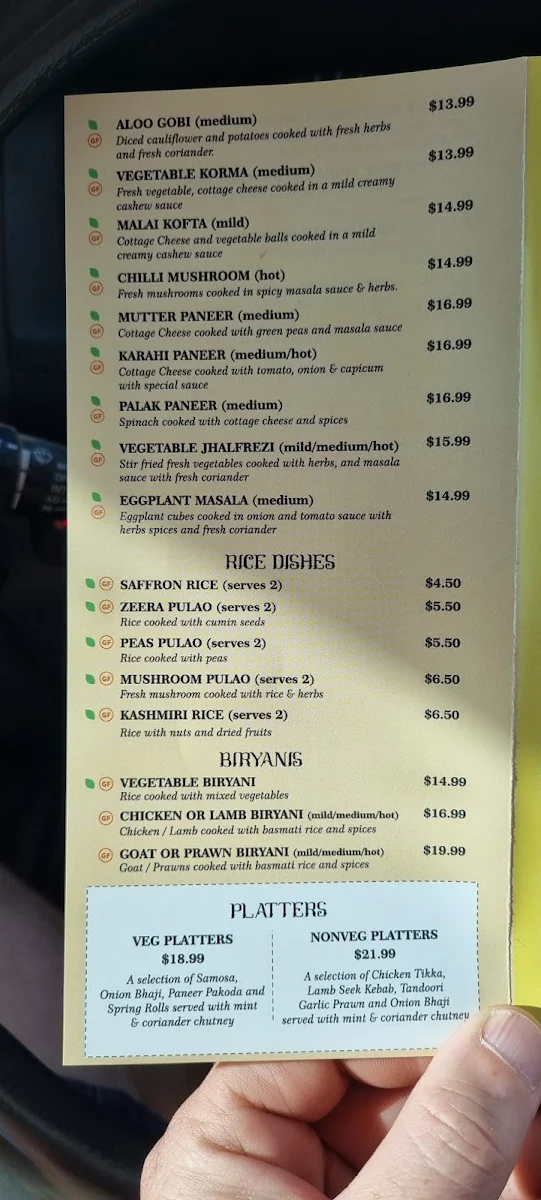 Menu, Bombay Bustle Indian Restaurant