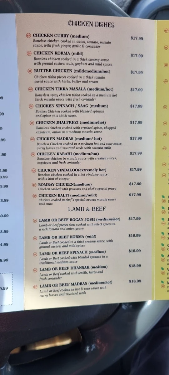 Menu, Bombay Bustle Indian Restaurant
