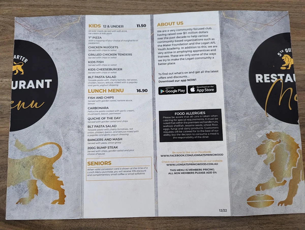 Menu, LIONS@springwood