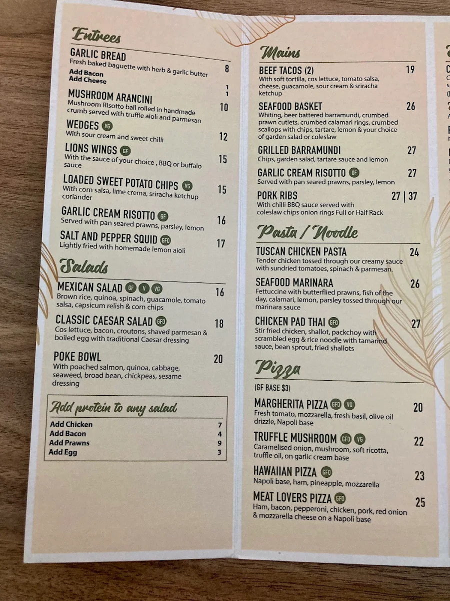 Menu, LIONS@springwood