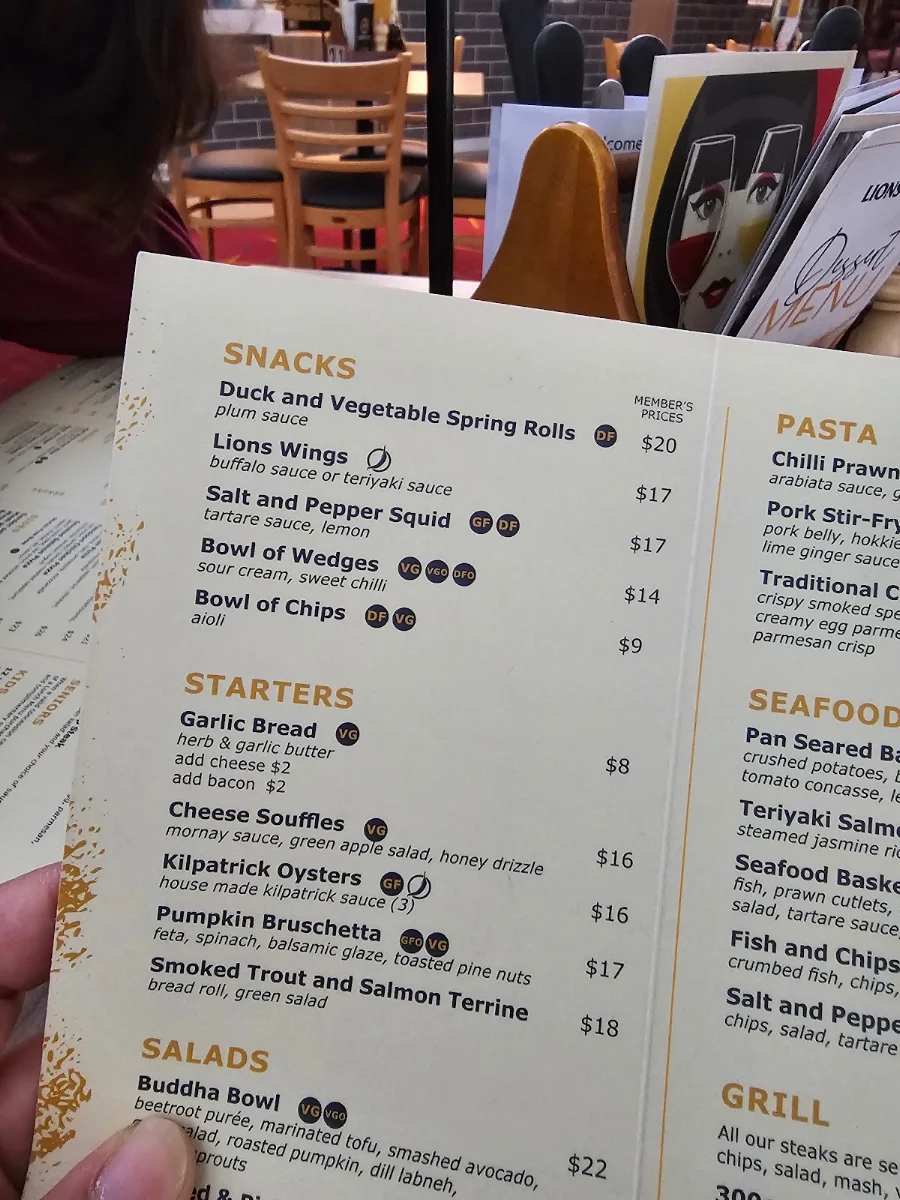 Menu, LIONS@springwood
