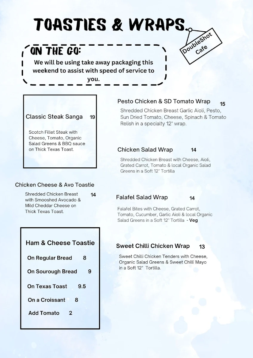 Menu, The Double Shot Coffee Cafe