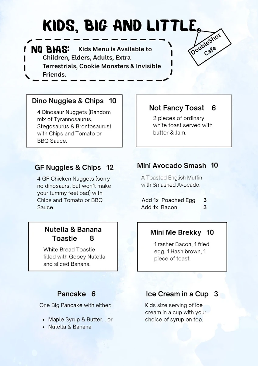 Menu, The Double Shot Coffee Cafe