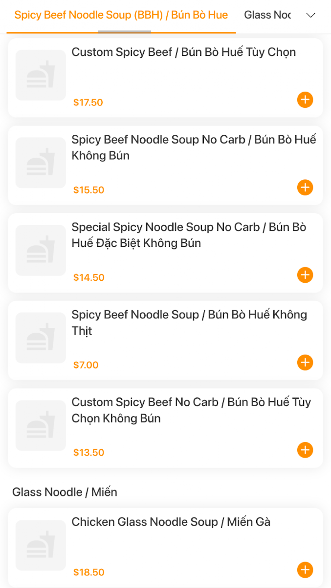 Menu, Pho Sac - Melbourne CBD