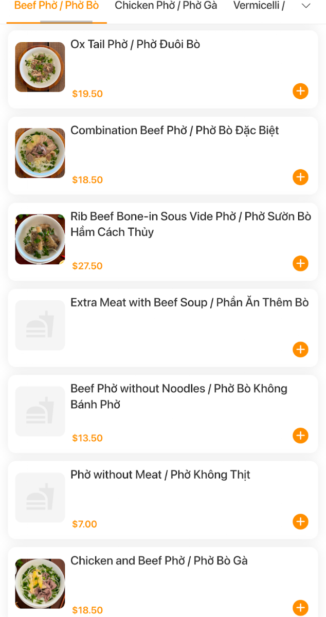 Menu, Pho Sac - Melbourne CBD