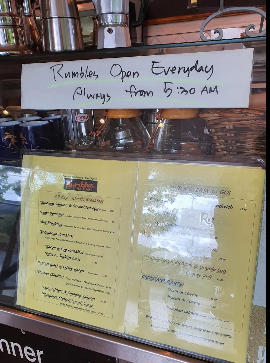 Menu, Rumbles Fine Cafe Eastwood
