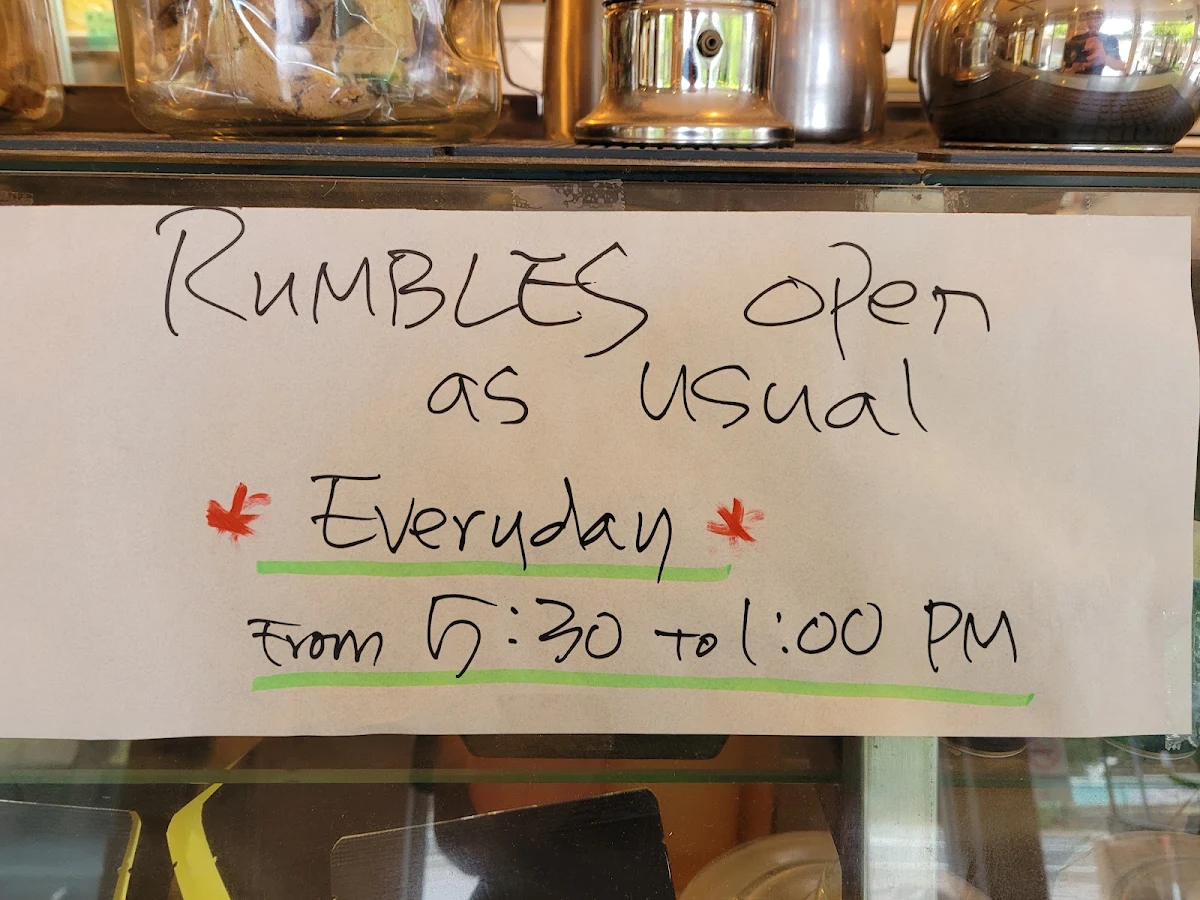Menu, Rumbles Fine Cafe Eastwood