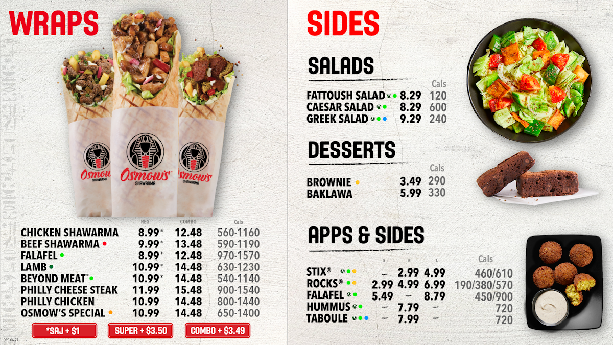 Menu, Osmow's Shawarma