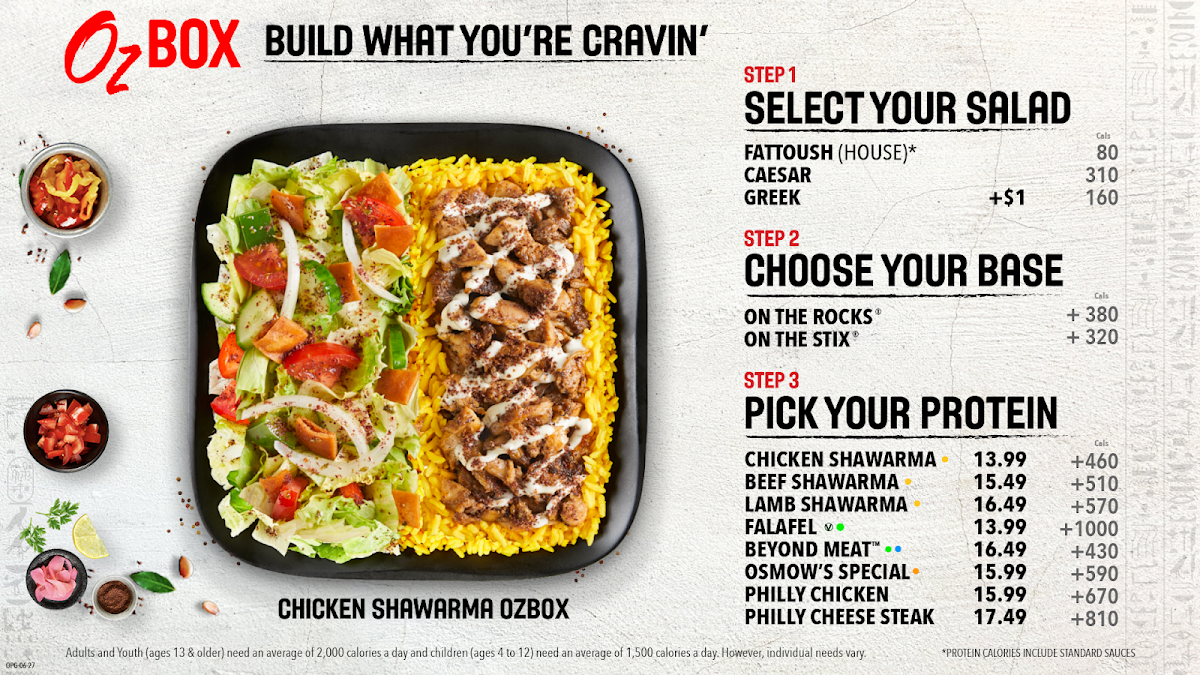 Menu, Osmow's Shawarma