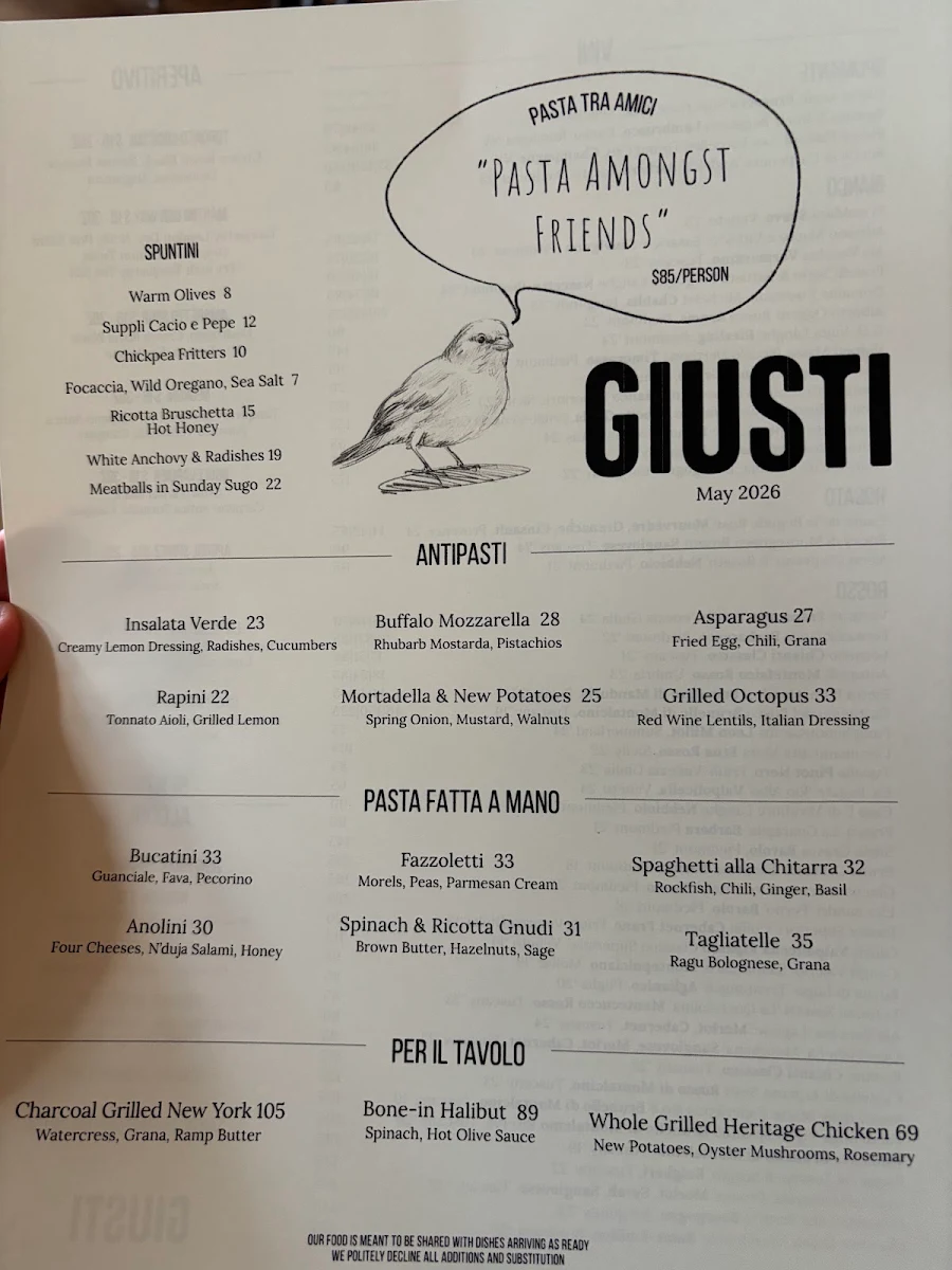 Menu, Giusti
