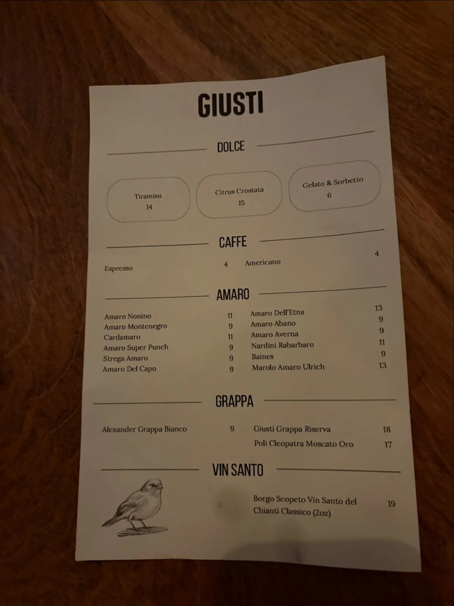Menu, Giusti