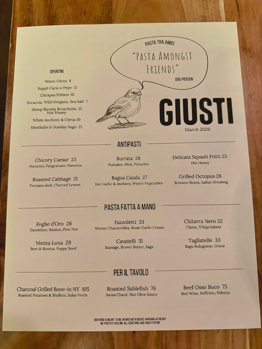 Menu, Giusti