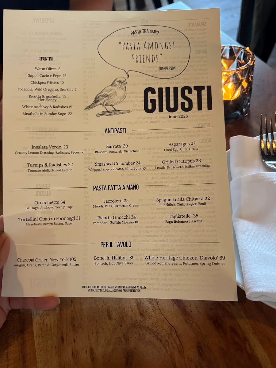 Menu, Giusti