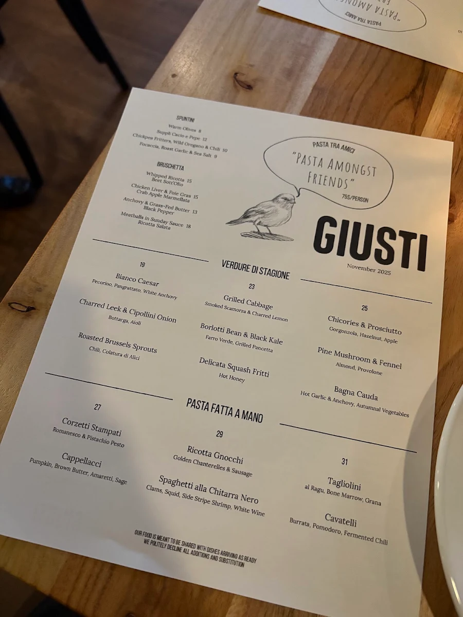 Menu, Giusti