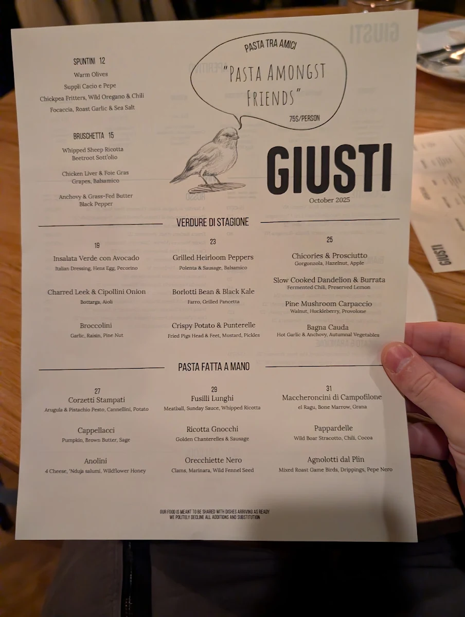 Menu, Giusti