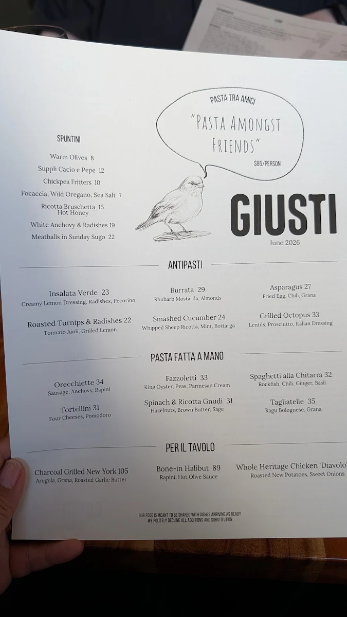 Menu, Giusti