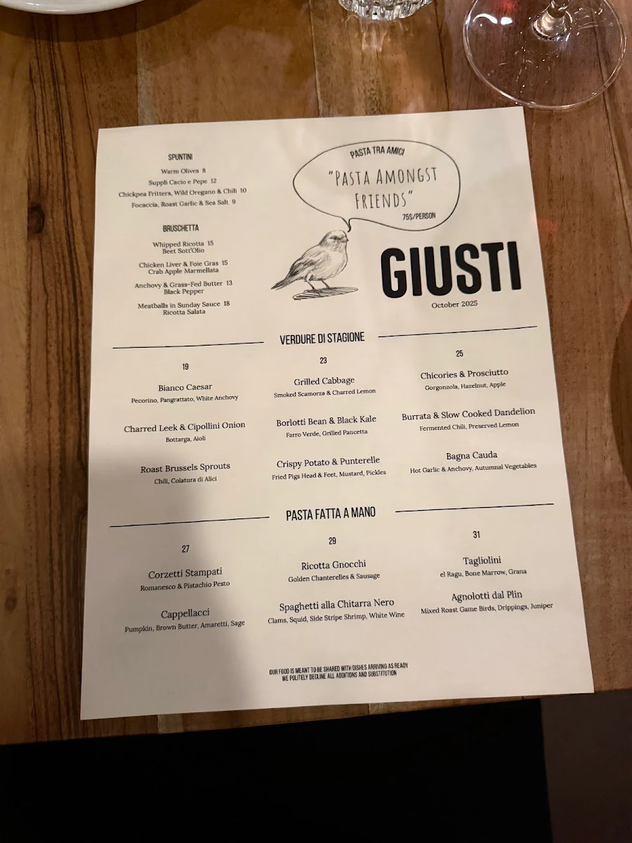 Menu, Giusti