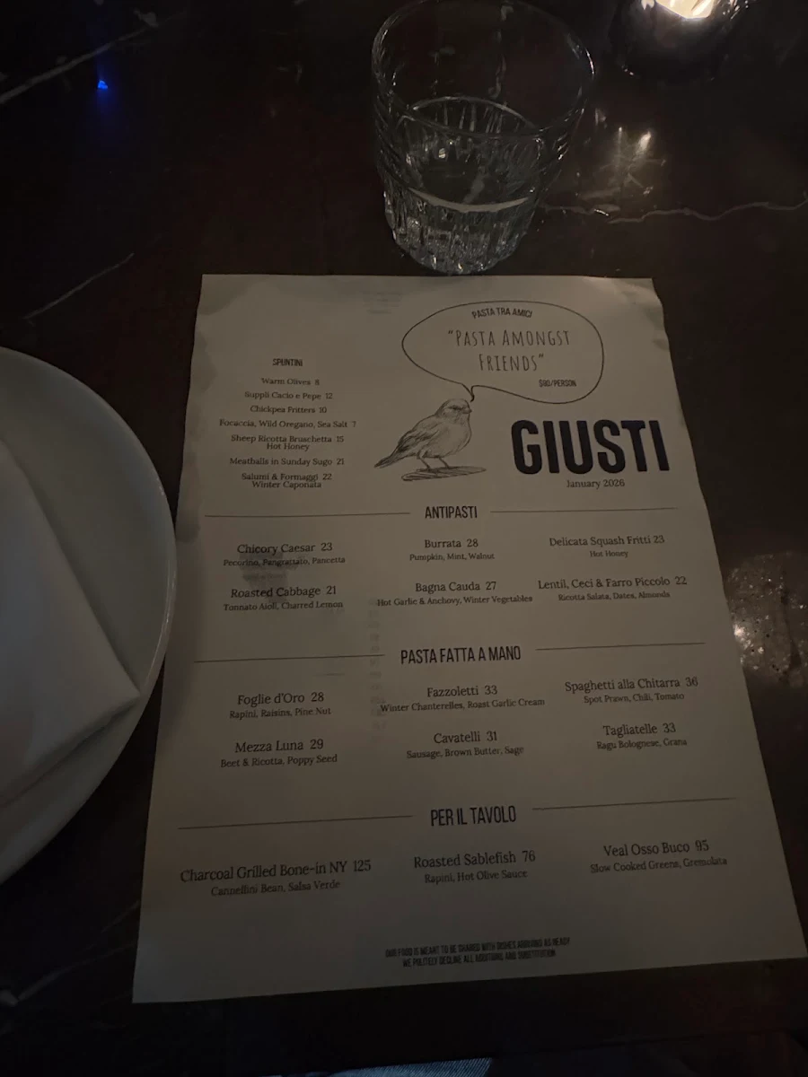 Menu, Giusti