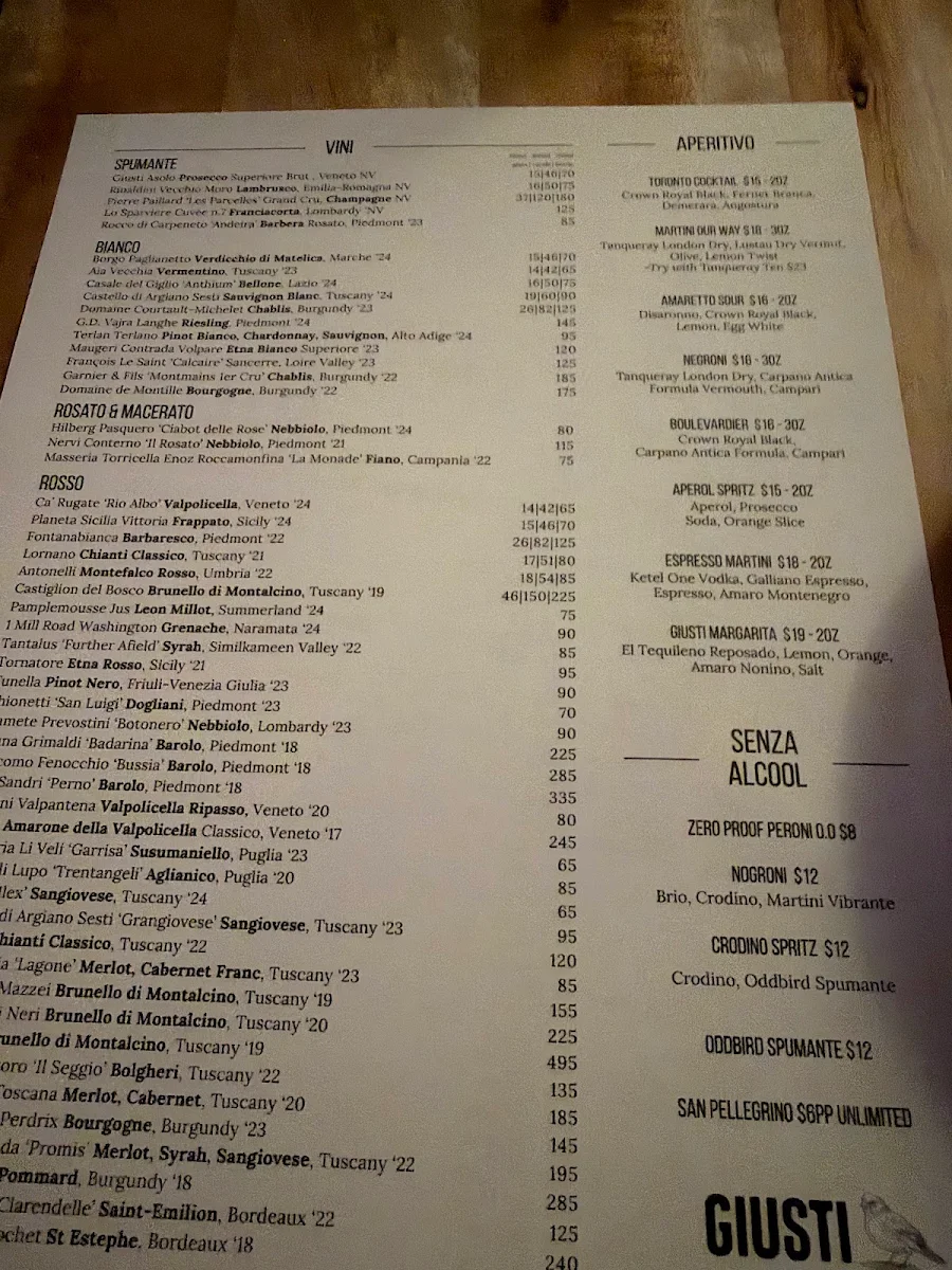 Menu, Giusti
