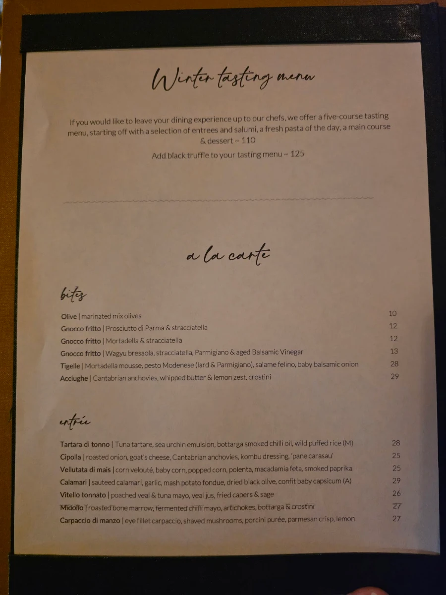 Menu, Trattoria Emilia